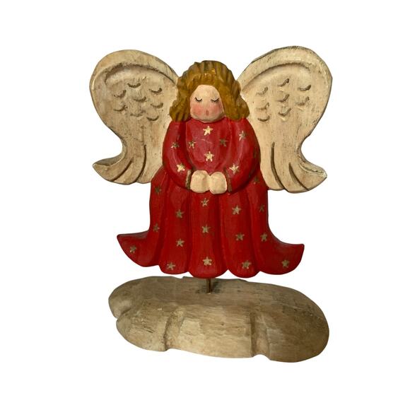 Vintage Pair of James Haddon Wooden Angels on Stands - Picture 2 of 8